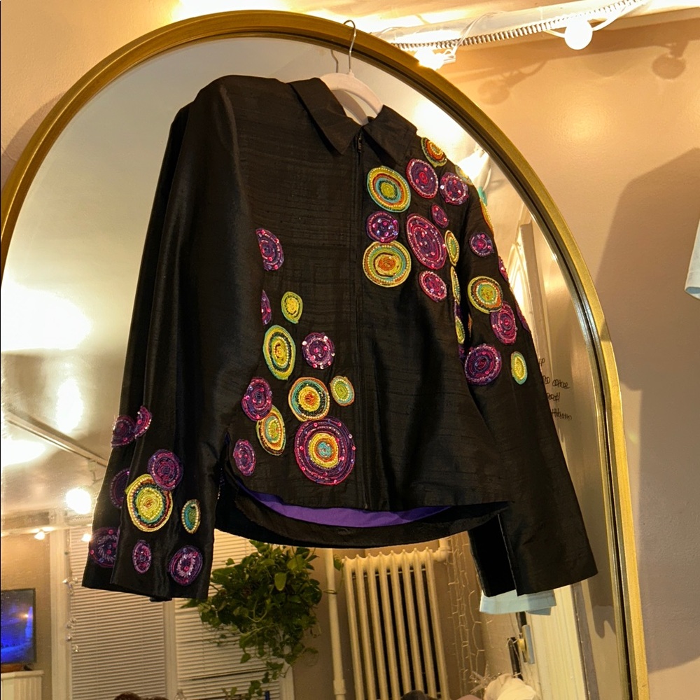 ANAGE Black Silk Jacket with Beaded Accents